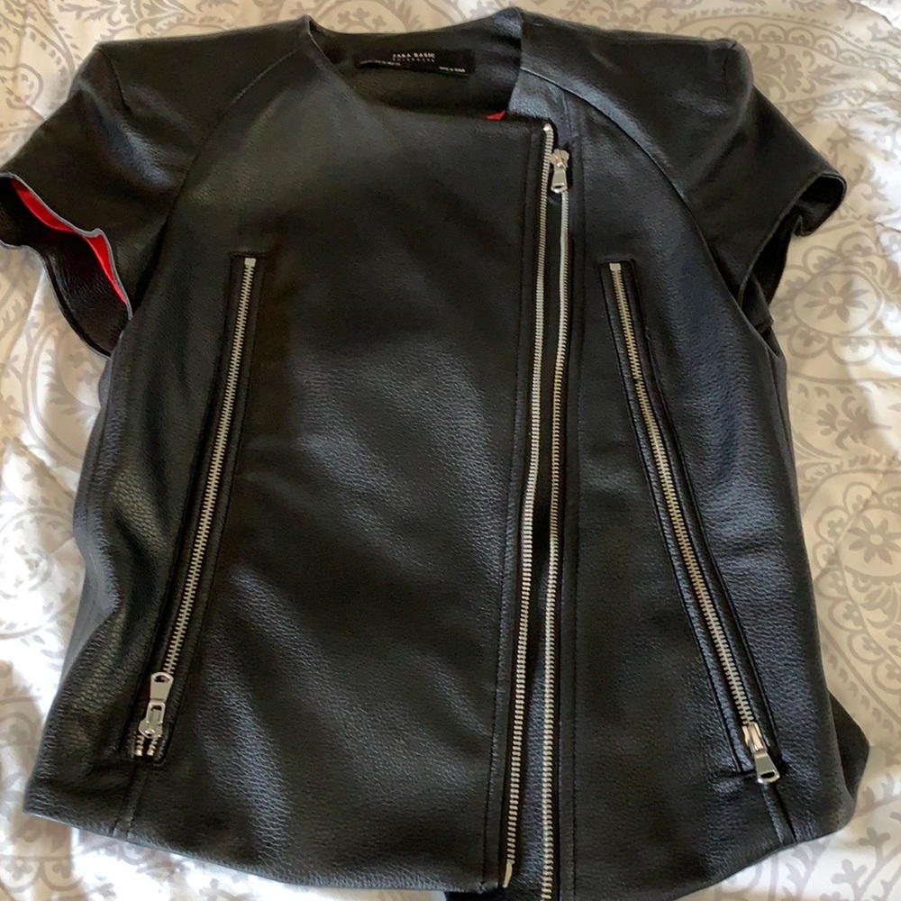 Zara faux leather short sleeve moto jacket